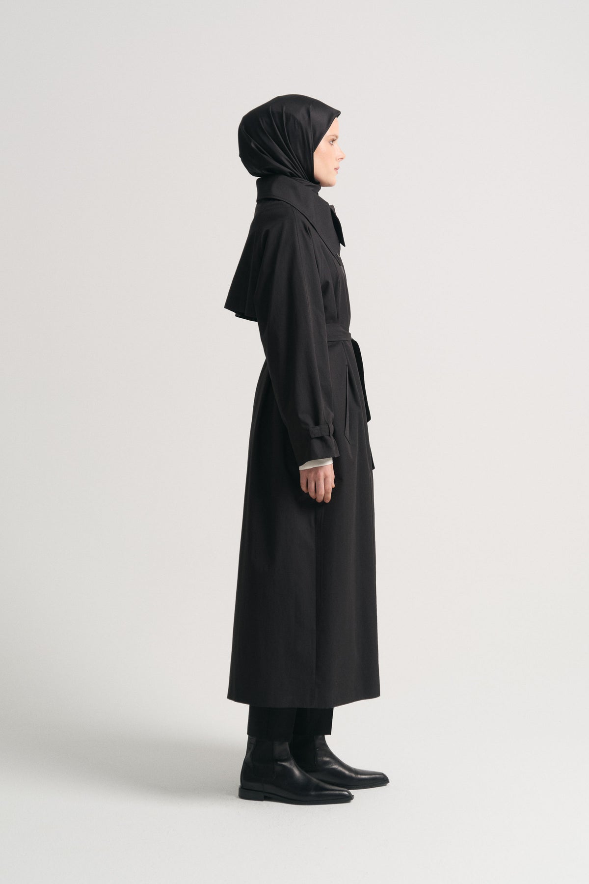 Cotton Blend Windbreaker Trench - Black