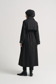 Cotton Blend Windbreaker Trench - Black