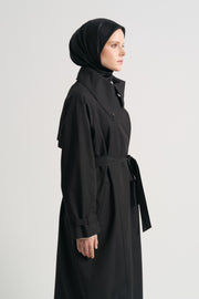 Cotton Blend Windbreaker Trench - Black