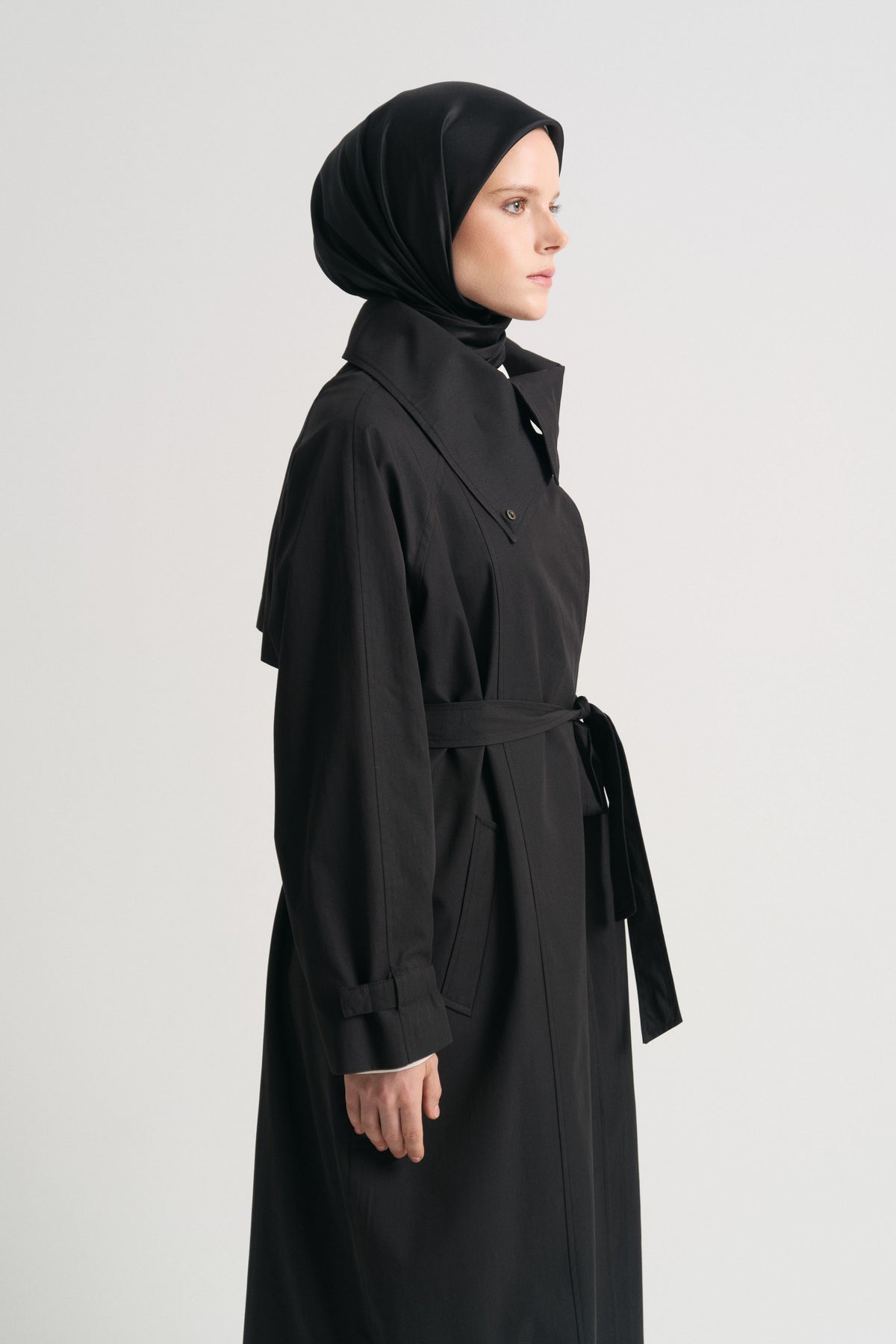 Cotton Blend Windbreaker Trench - Black