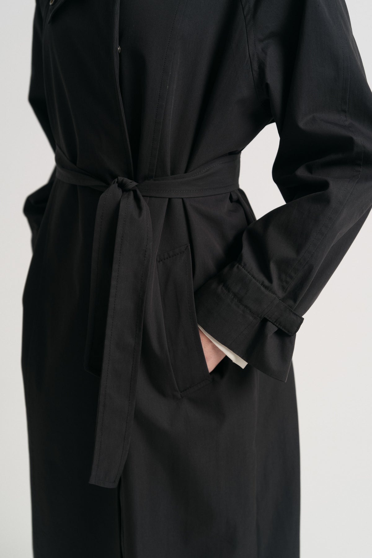 Cotton Blend Windbreaker Trench - Black