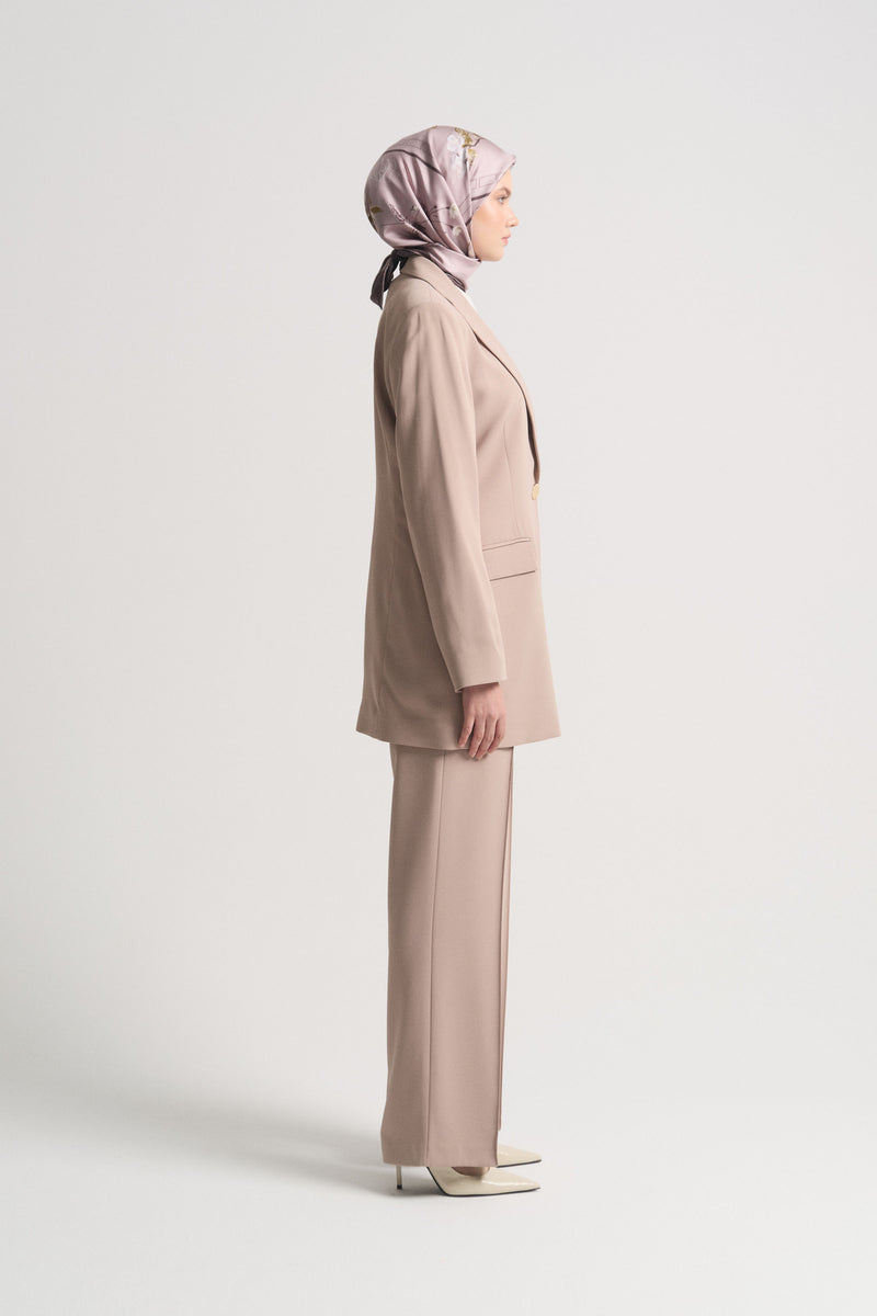 Single-Breasted Long Jacket - Beige