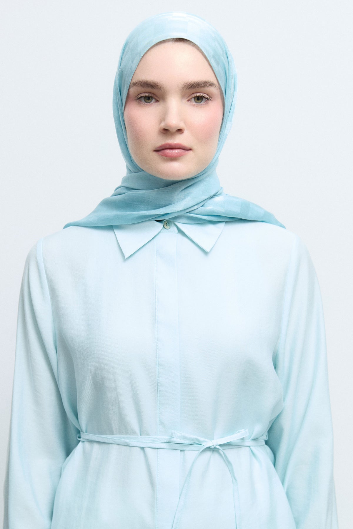 Mir Floş Viscose Blend Jacquard Natural Shawl - Blue