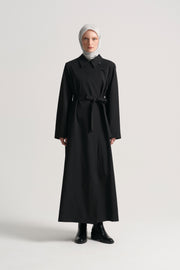 Cotton Blend Abaya with Belt - Black
