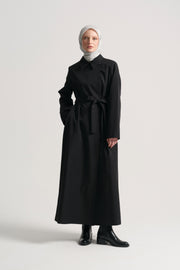 Cotton Blend Abaya with Belt - Black
