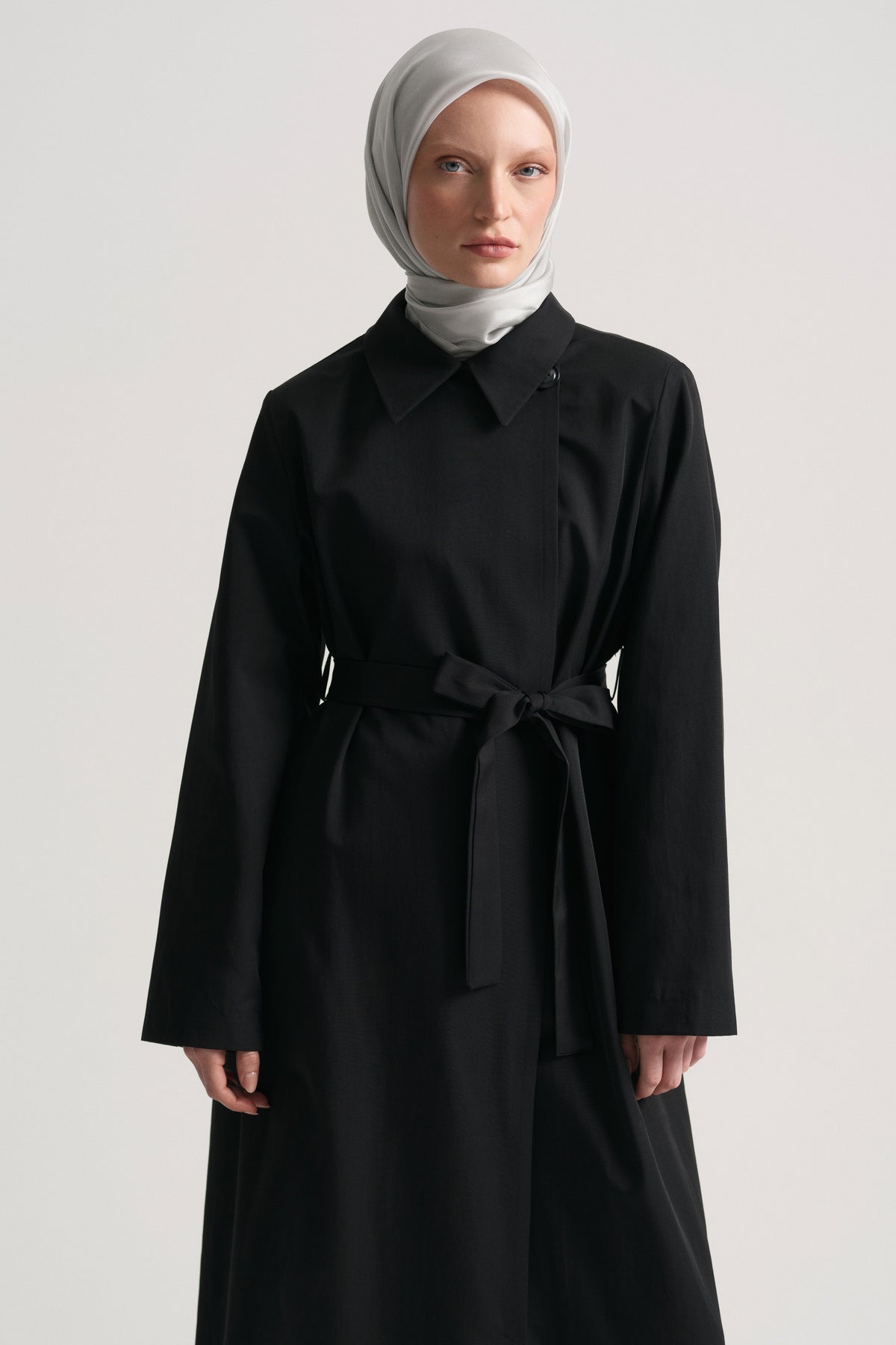 Cotton Blend Abaya with Belt - Black