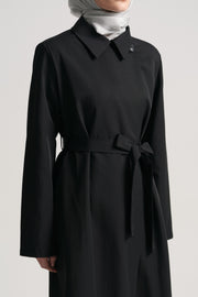 Cotton Blend Abaya with Belt - Black