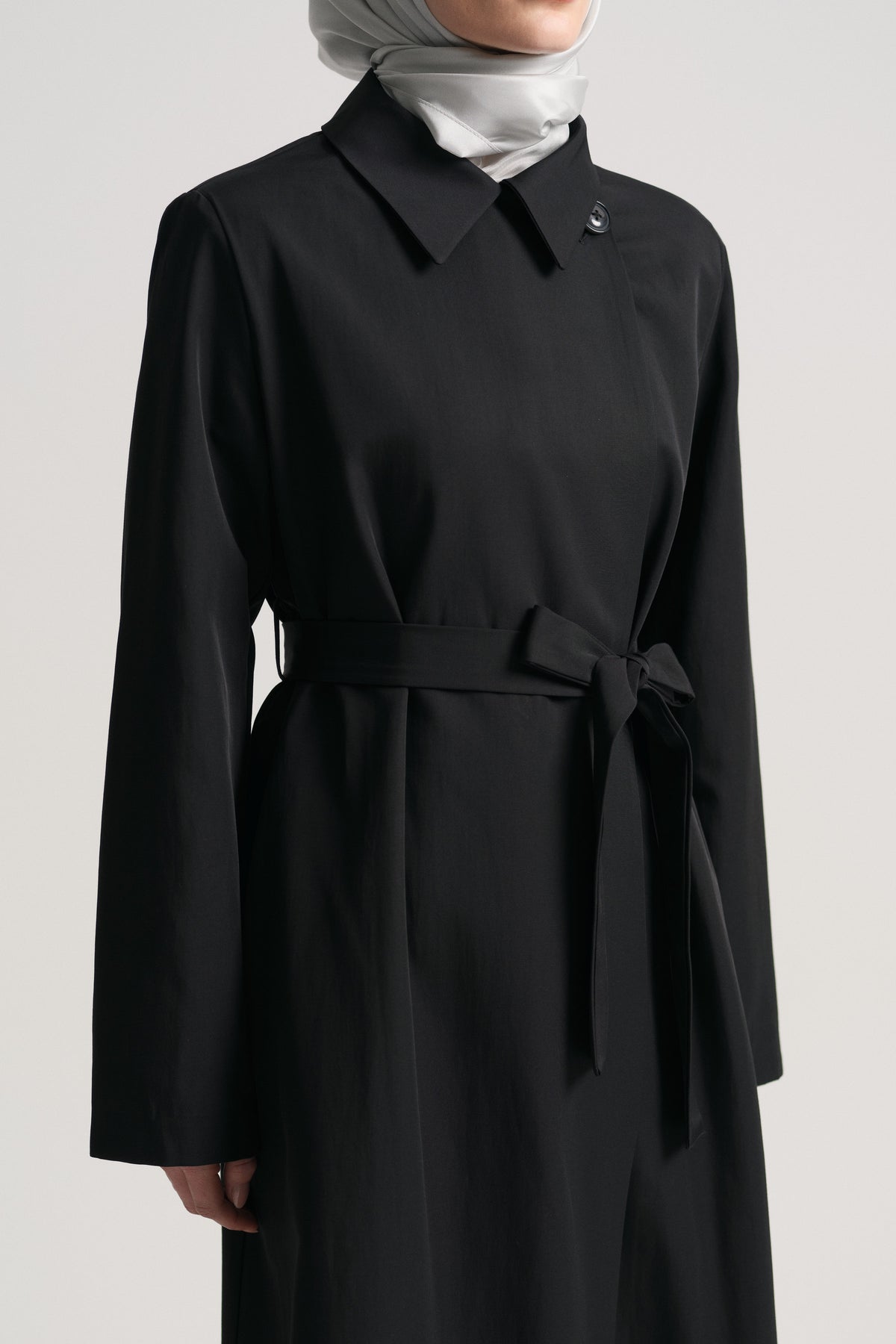 Cotton Blend Abaya with Belt - Black