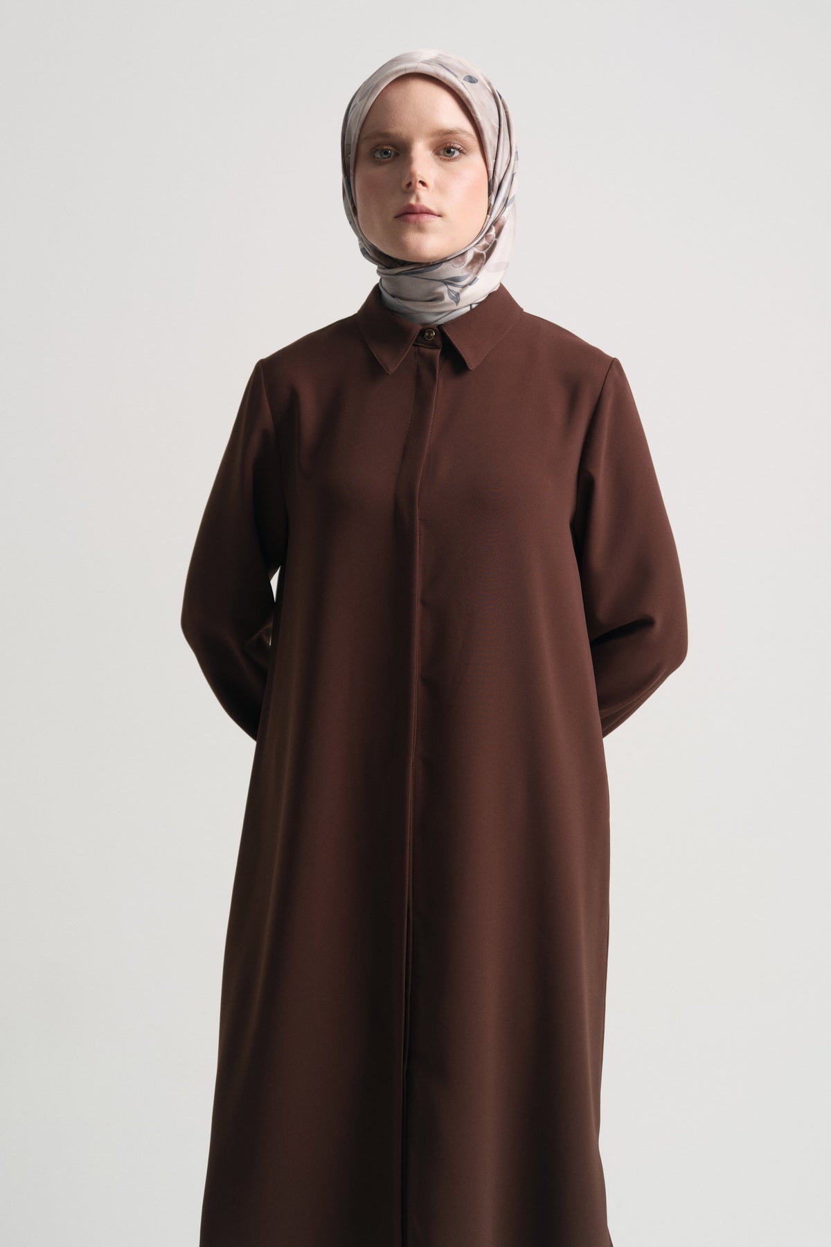 Dokuma Yanları Yırtmaçlı Tunik - Kahve