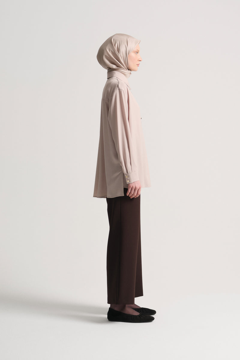 Woven Blouse with Side Slits - Beige
