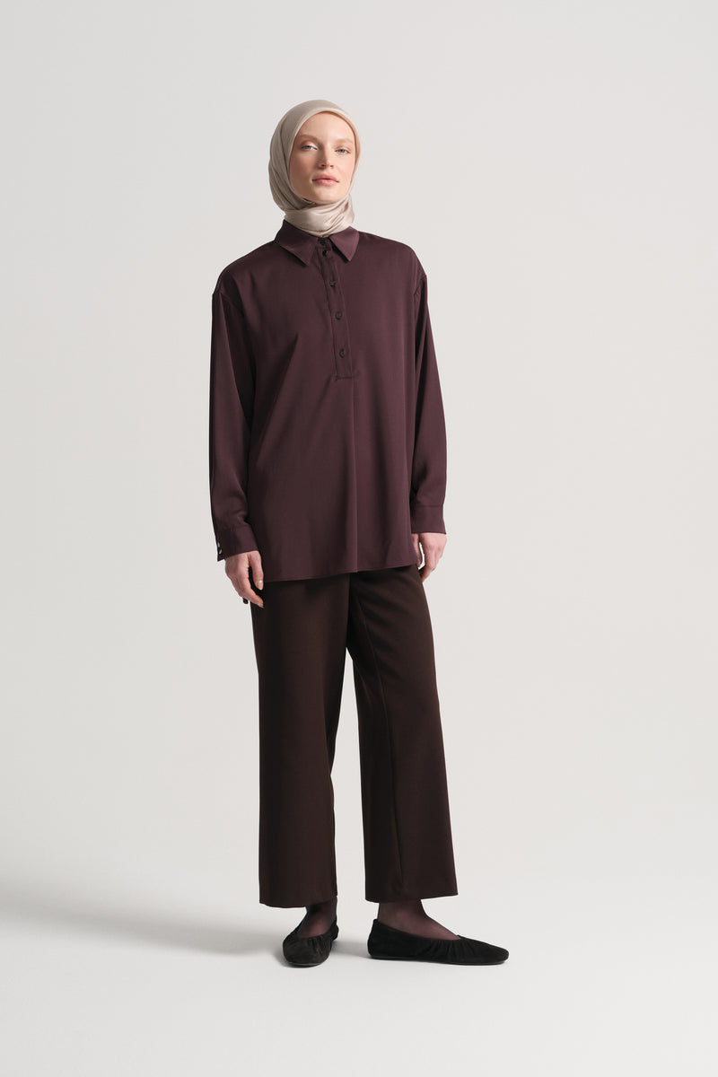 Woven Blouse with Side Slits - Plum