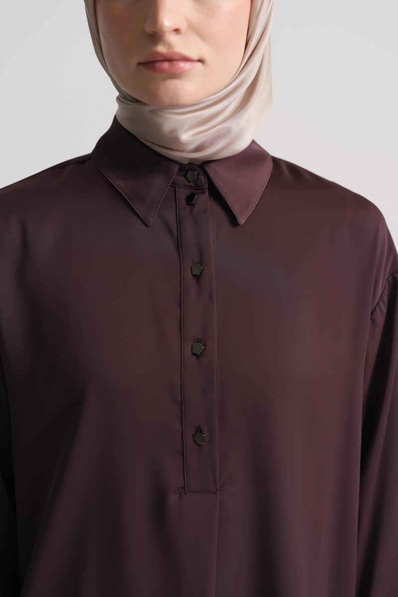 Woven Blouse with Side Slits - Plum
