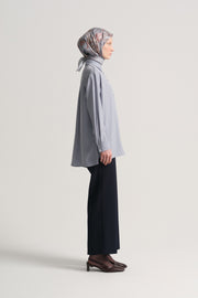 Woven Blouse with Side Slits - Blue