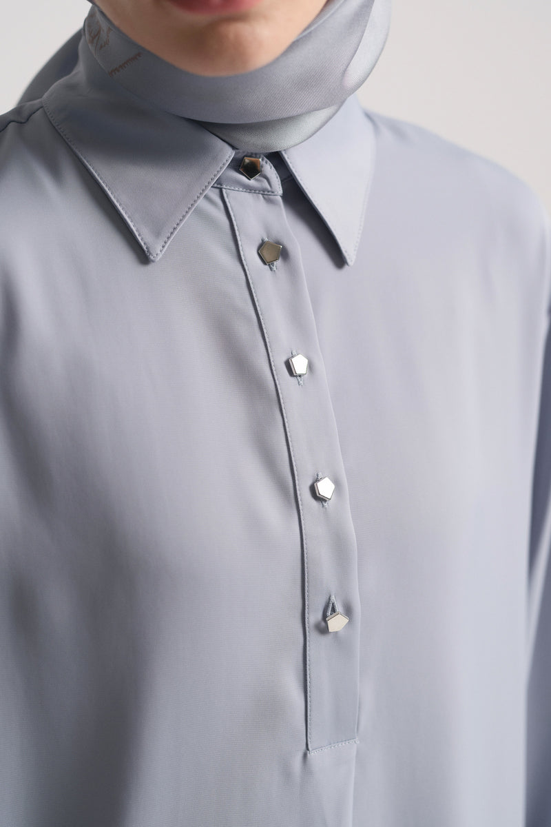 Woven Blouse with Side Slits - Blue