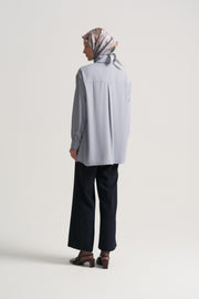 Woven Blouse with Side Slits - Blue