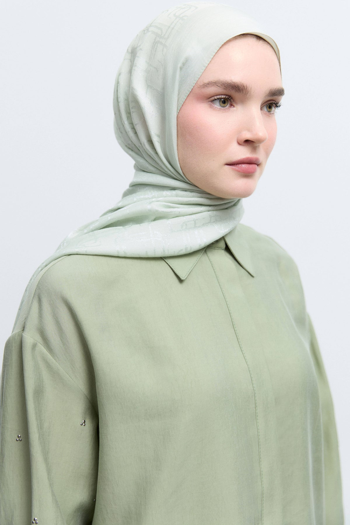 Monogram Lyocell Karışım Jakarlı Natural Şal - Açık Yeşil TUĞBA