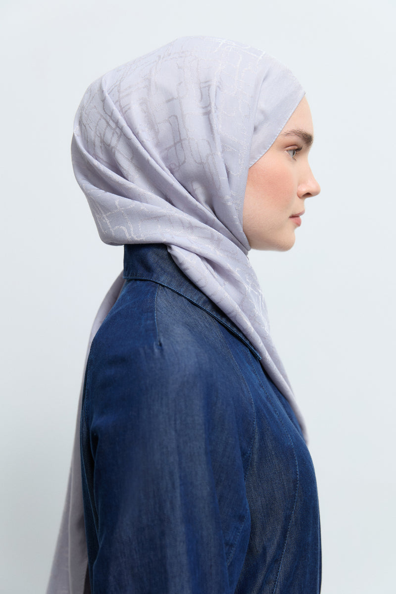 Monogram Lyocell Karışım Jakarlı Natural Şal - Lila TUĞBA