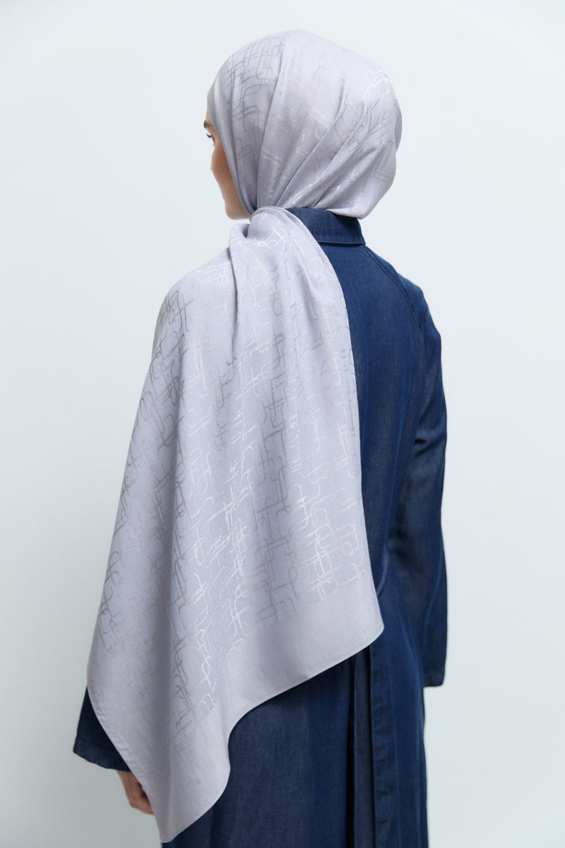 Monogram Lyocell Karışım Jakarlı Natural Şal - Lila TUĞBA
