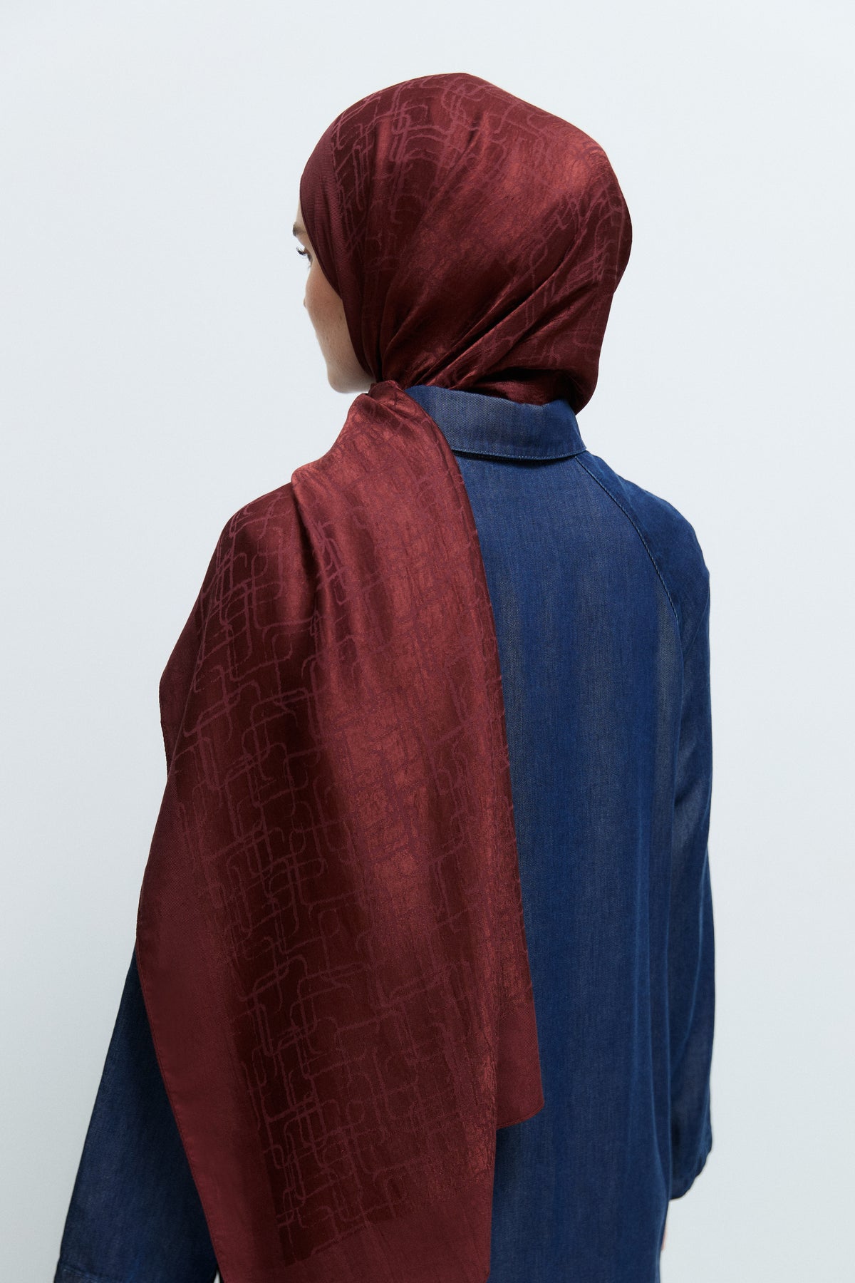 Monogram Lyocell Karışım Jakarlı Natural Şal - Bordo TUĞBA
