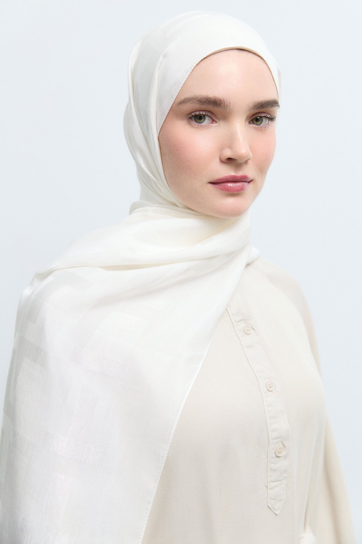 Monogram Lyocell Karışım Jakarlı Natural Şal - Beyaz TUĞBA
