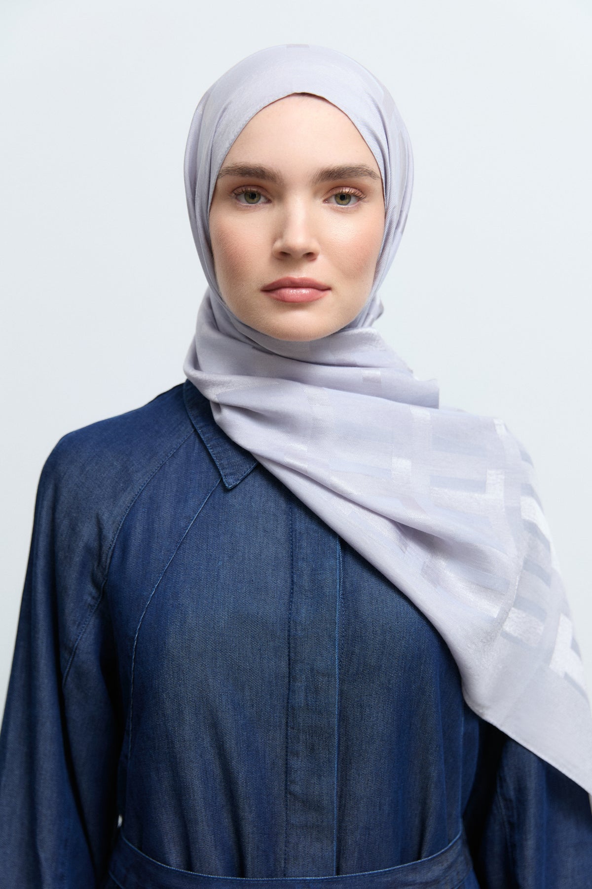 Monogram Lyocell Karışım Jakarlı Natural Şal - Lila TUĞBA