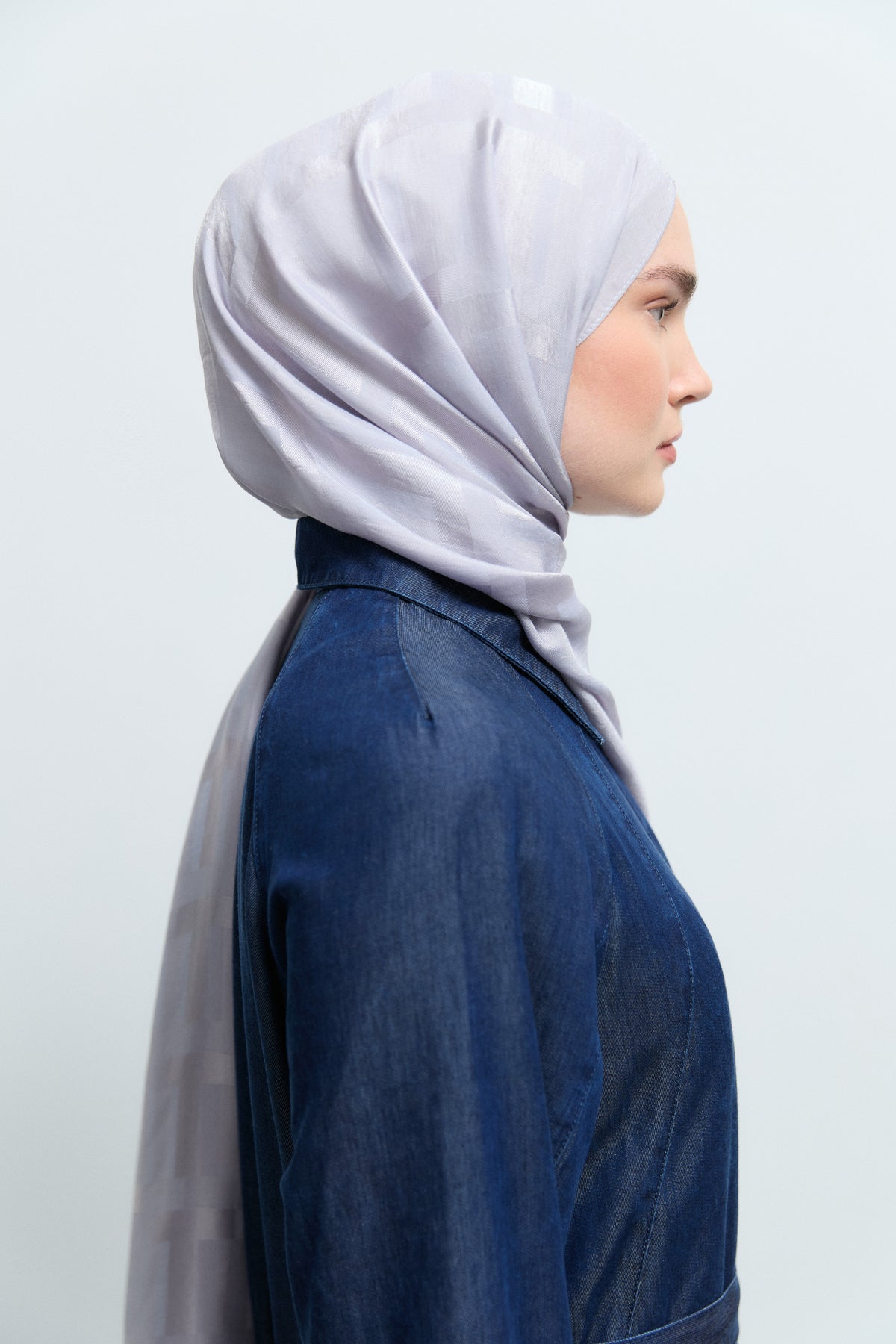 Monogram Lyocell Karışım Jakarlı Natural Şal - Lila TUĞBA
