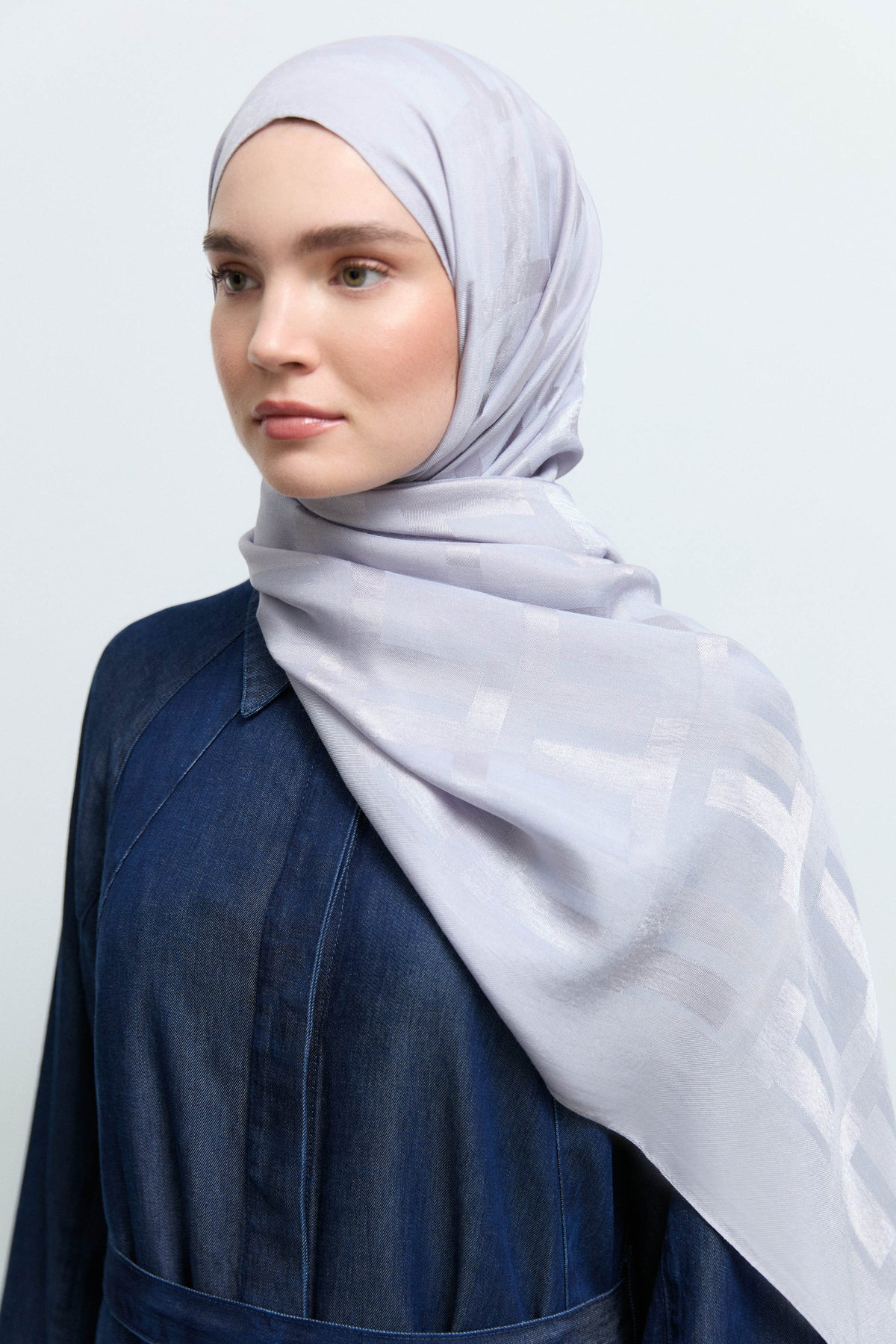 Monogram Lyocell Karışım Jakarlı Natural Şal - Lila TUĞBA