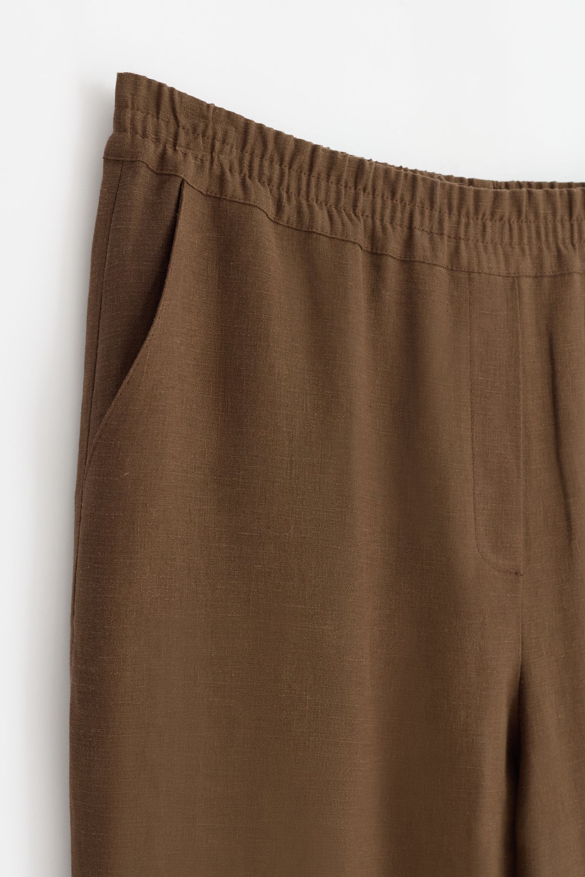 100% Linen Side Pocket Relaxed Fit Trousers - Coffee