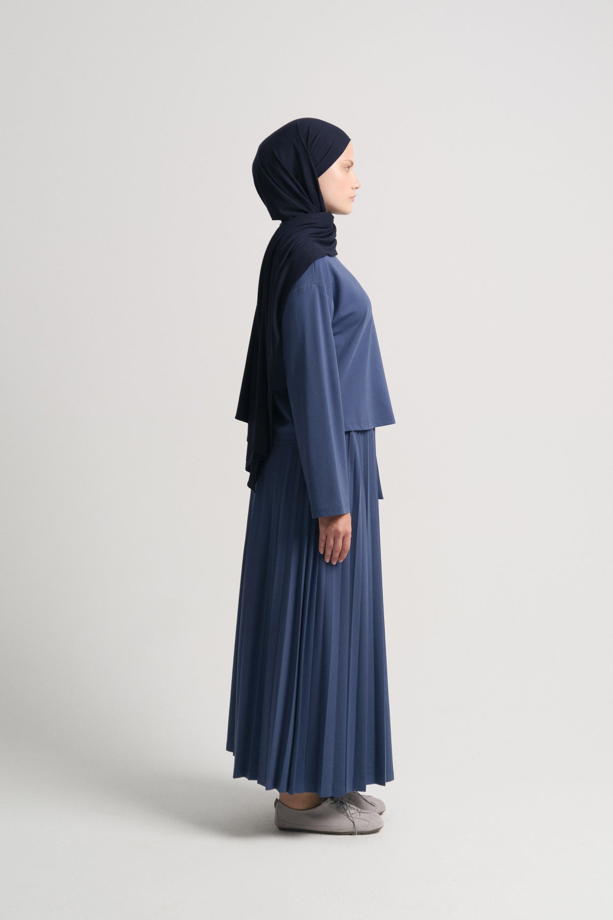 Rayon Blend Pleated Skirt Set - Indigo