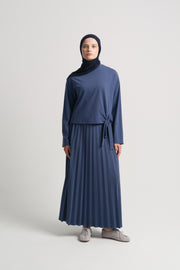 Rayon Blend Pleated Skirt Set - Indigo