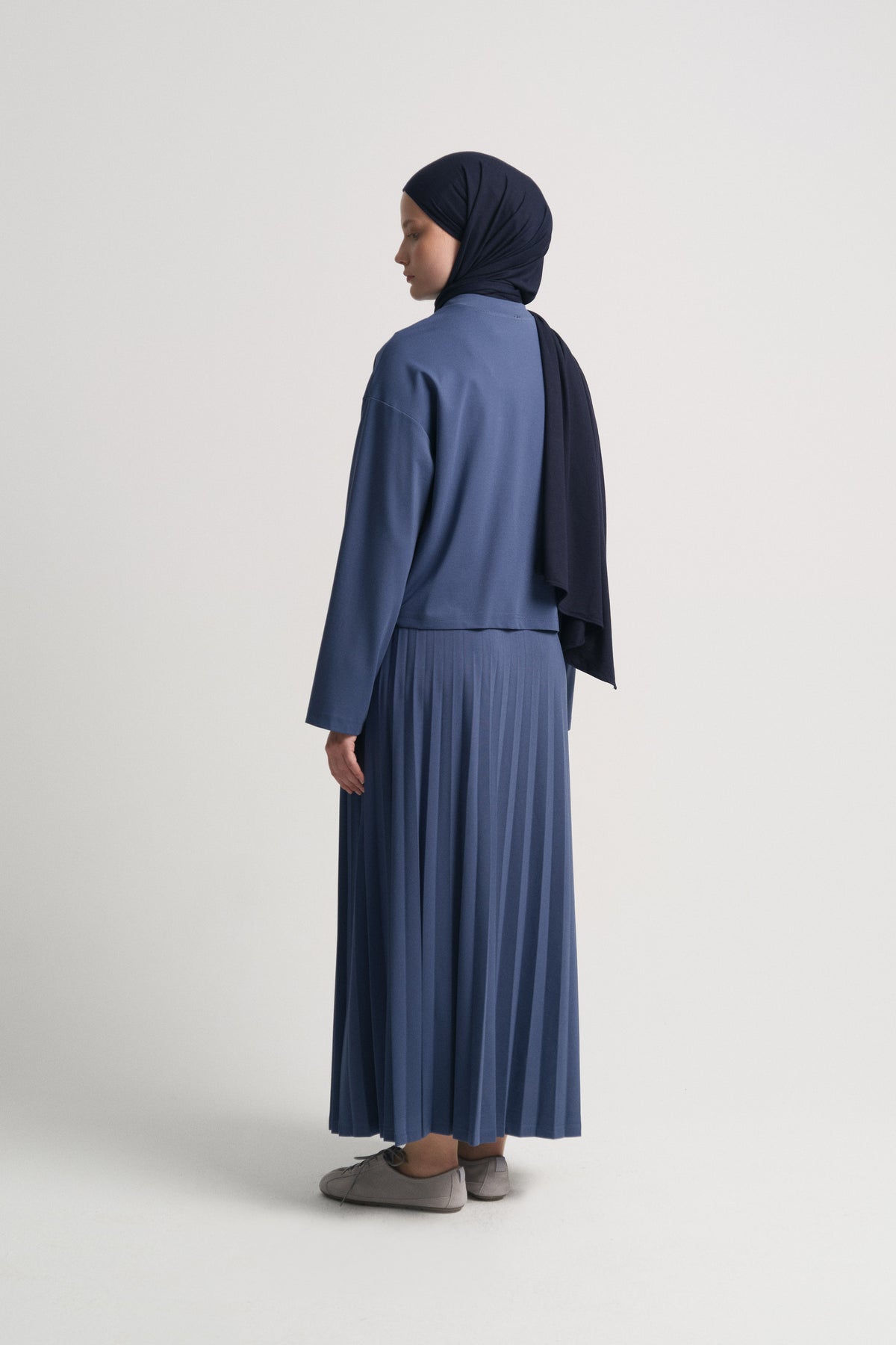 Rayon Blend Pleated Skirt Set - Indigo