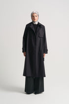 Trench Coat with Epaulettes and Woven Belt - Black