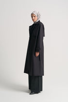 Trench Coat with Epaulettes and Woven Belt - Black