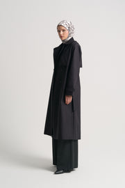Trench Coat with Epaulettes and Woven Belt - Black