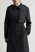 Trench Coat with Epaulettes and Woven Belt - Black