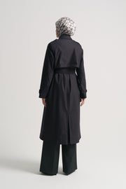 Trench Coat with Epaulettes and Woven Belt - Black