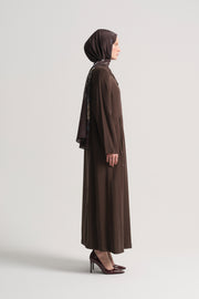Modal Blend Hidden Zip Abaya - Brown