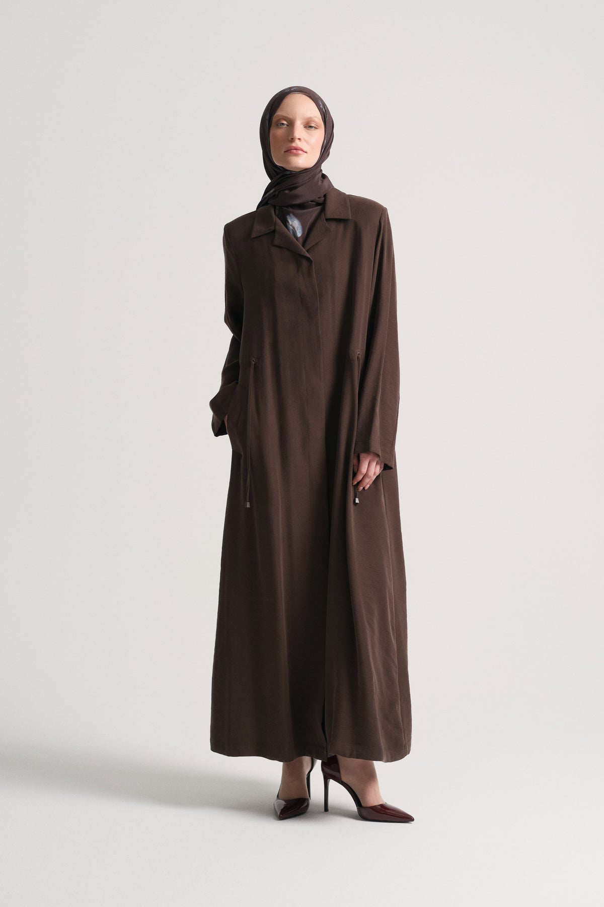 Modal Blend Hidden Zip Abaya - Brown