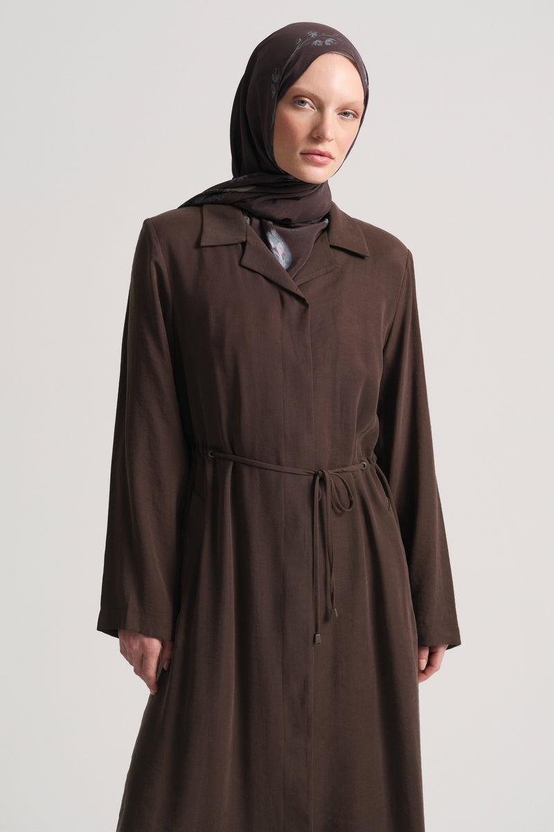 Modal Blend Hidden Zip Abaya - Brown