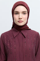 Monogram Lyocell Karışımlı Jakarlı Natural Eşarp - Bordo TUĞBA
