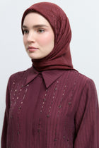 Monogram Lyocell Karışımlı Jakarlı Natural Eşarp - Bordo TUĞBA
