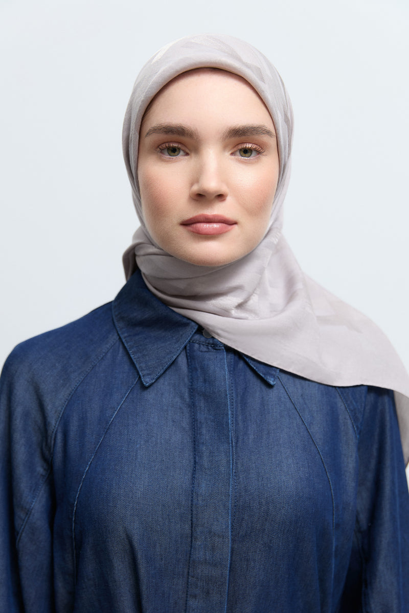 Monogram Lyocell Karışım Jakarlı Natural Eşarp - Gri TUĞBA