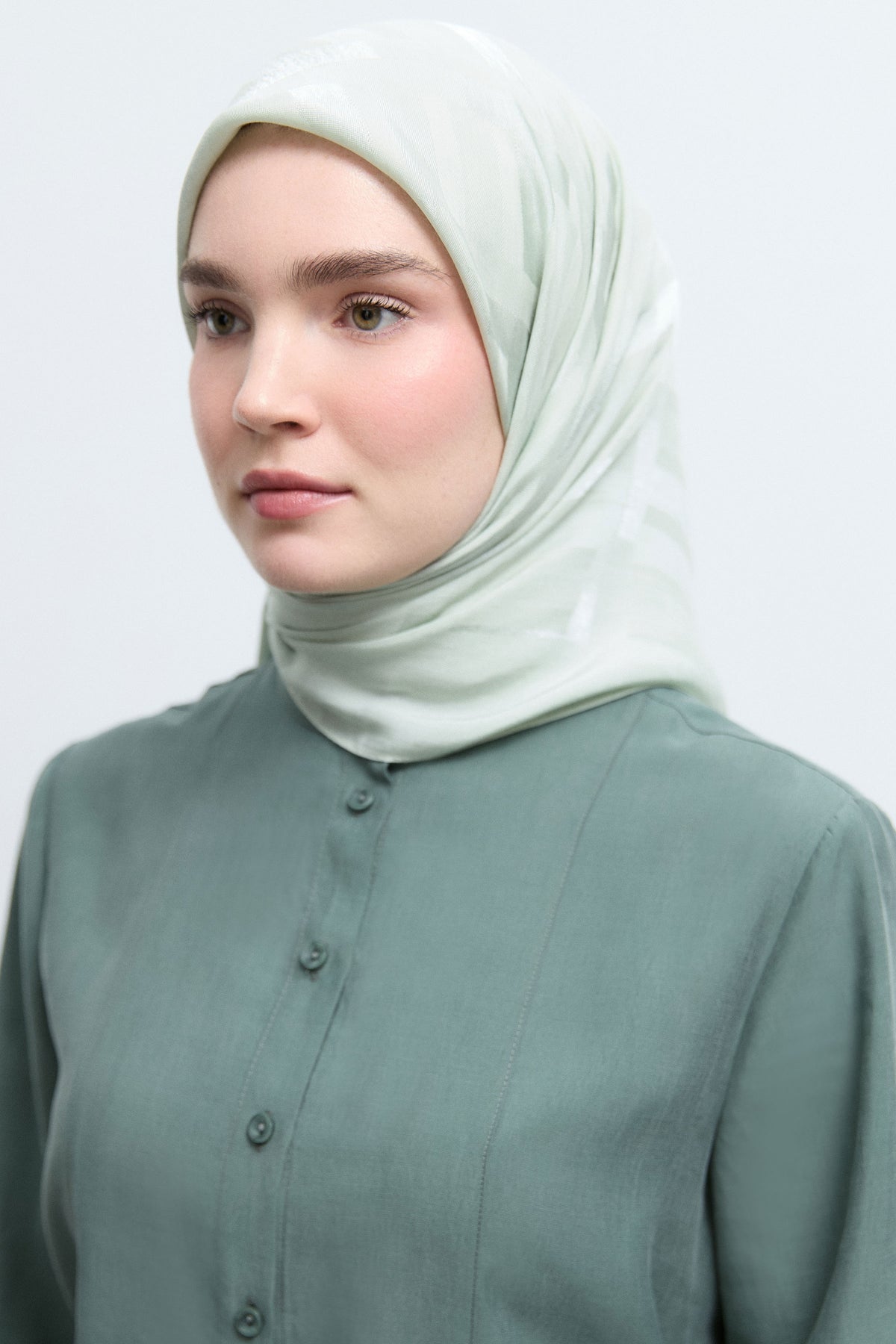 Monogram Lyocell Karışım Jakarlı Natural Eşarp - Açık Yeşil TUĞBA