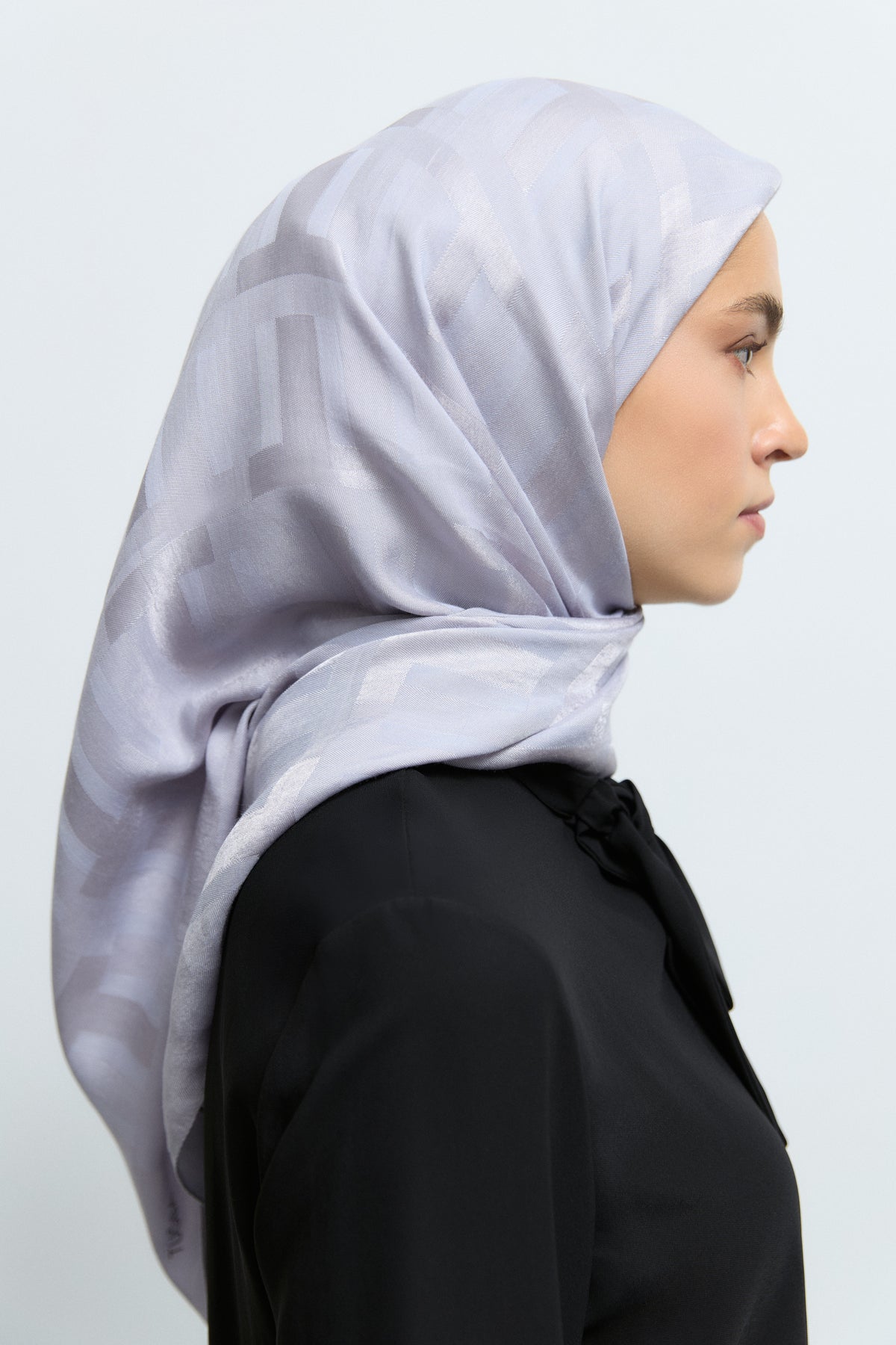 Monogram Lyocell Karışım Jakarlı Natural Eşarp - Lila TUĞBA