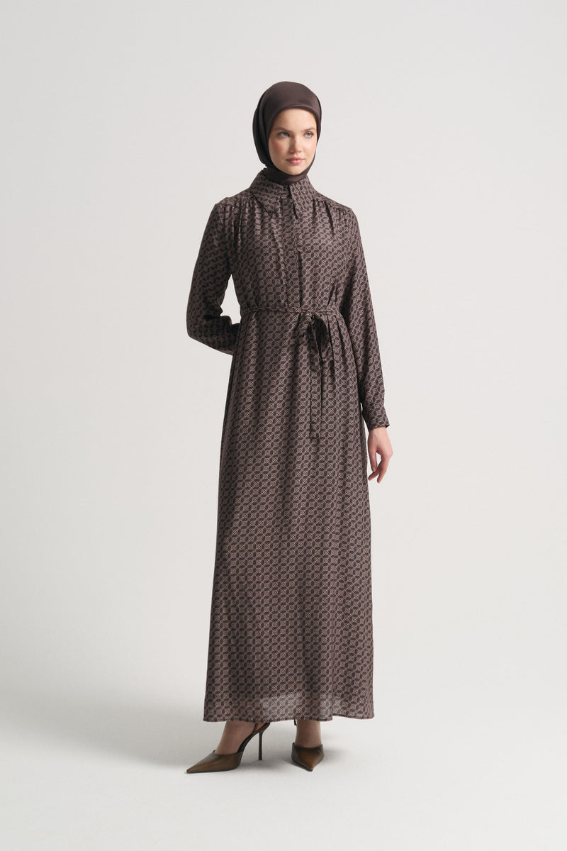 Rayon Blend Shirt Collar Dress - Plum