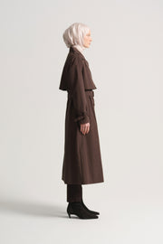 Cotton Blend Double-Breasted Trench Coat - Brown