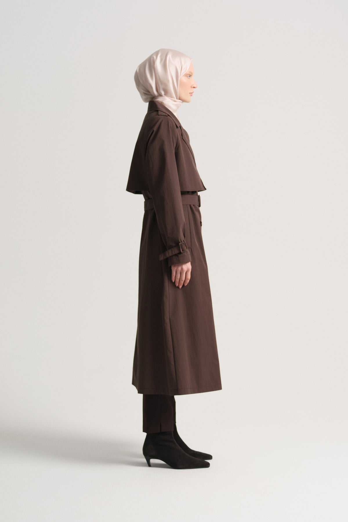 Cotton Blend Double-Breasted Trench Coat - Brown