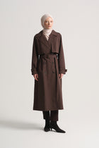Cotton Blend Double-Breasted Trench Coat - Brown