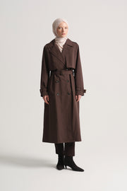 Cotton Blend Double-Breasted Trench Coat - Brown