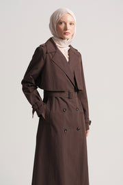 Cotton Blend Double-Breasted Trench Coat - Brown